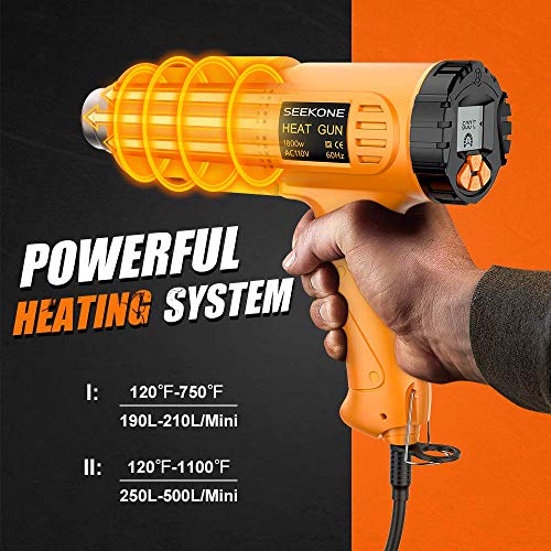 Heat Gun, SEEKONE 1800W Hot Air Gun Kit with Large Digital LCD Display Variable Temperature (120Â°F-1100Â°F) Memory Settings and Four Nozzles for Paint Remover/Stripper, Home Improvement/Restoration