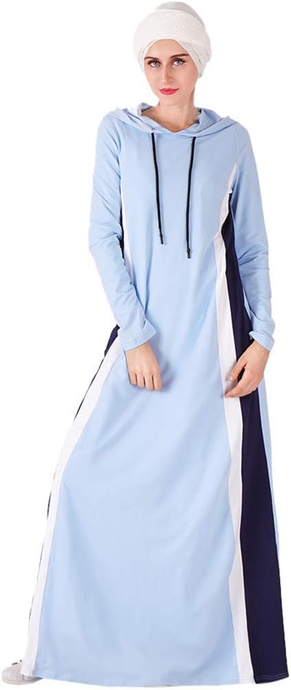 Women's Long Sleeve Hoodies Dress, Middle Easte Muslim Colorblock Casual Maxi Dress, MITIY