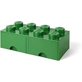 LEGO Brick Drawer, 8 Knobs, 2 Drawers, Stackable Storage Box, Dark Green | Stackable Storage Box 2 Pull-Out Drawers 8-Knob Brick Design Toy &amp; Desk Storage Home Decor Office Kids Room