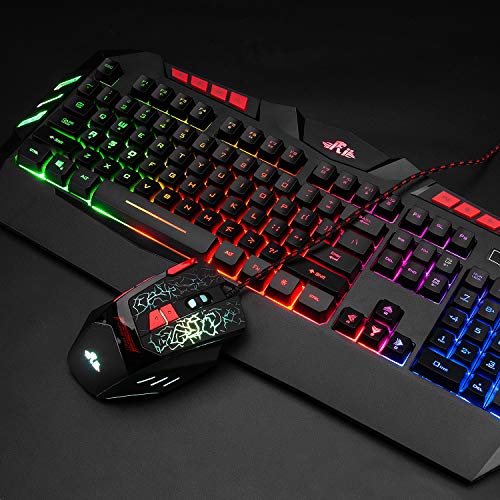 Rii Wired Gaming Keyboard and Mouse Combo,RGB LED Backlight,USB Plug