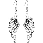 coadipress Angel Wing Earrings for Women Unique Silver Plated Fairy Feather Guardian Dangle Drop Hook Earrings Jewelry