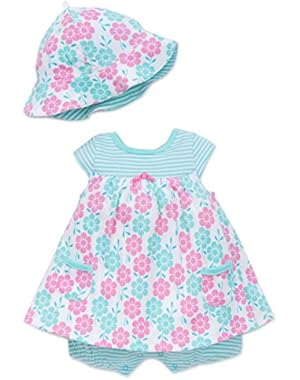 Newborn Baby Girls Blue Floral Popover with Hat