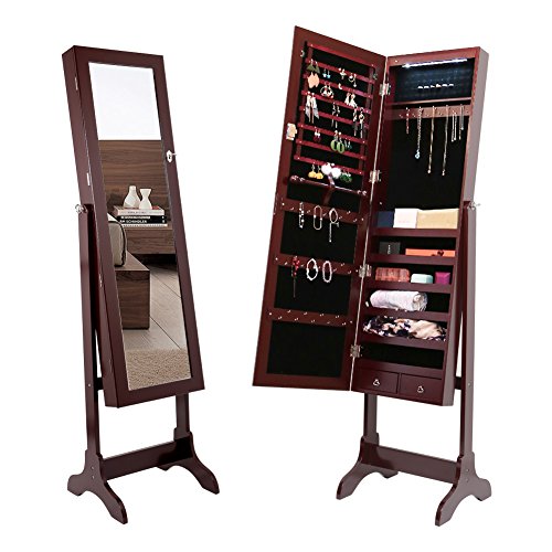 LANGRIA 10 LEDs Lockable Jewelry FullLength Mirrored Jewelry