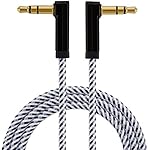 CableCreation 3 Feet 3.5mm Auxiliary Audio cable 90 Degree Right Angle Double Angle-Dual Angled Stereo Audio Cable, Black and White