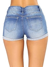 Pantalones cortos de mezclilla para dama, elásticos, con bolsillos