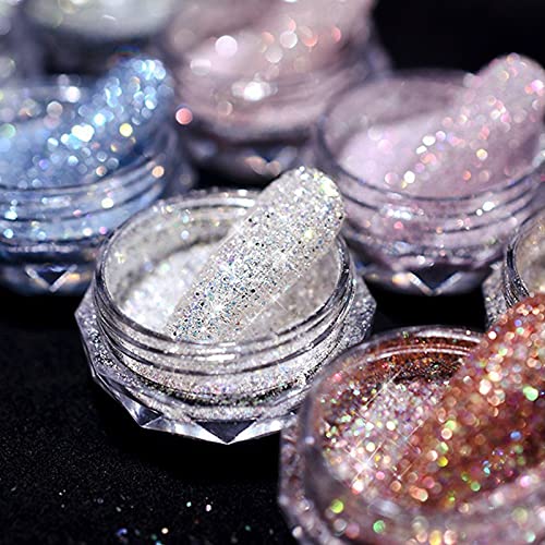Keepfit 8 Colors Chrome Nail Powder - Holographic Nail Powder Metallic Mirror for Nails, Chrome Nail Mirror Effect Powder Pigment Dust Eyeshadow Metallic Mirror Nail Powder, Nail Art Decoration (G)