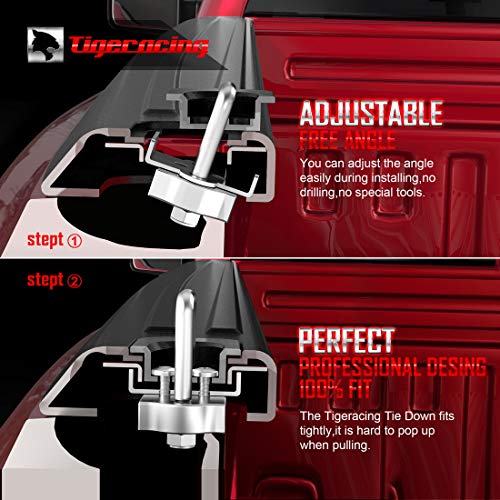 Tigeracing Tie Down Anchors Retractable Truck Bed Top Side D Ring for 2015-2019 F150 | 2017-2019 F250&F350 Super Duty | 2017-2019 Raptor - All Metal 3000 LBS Capacity (of 2) - Thumbnail 3