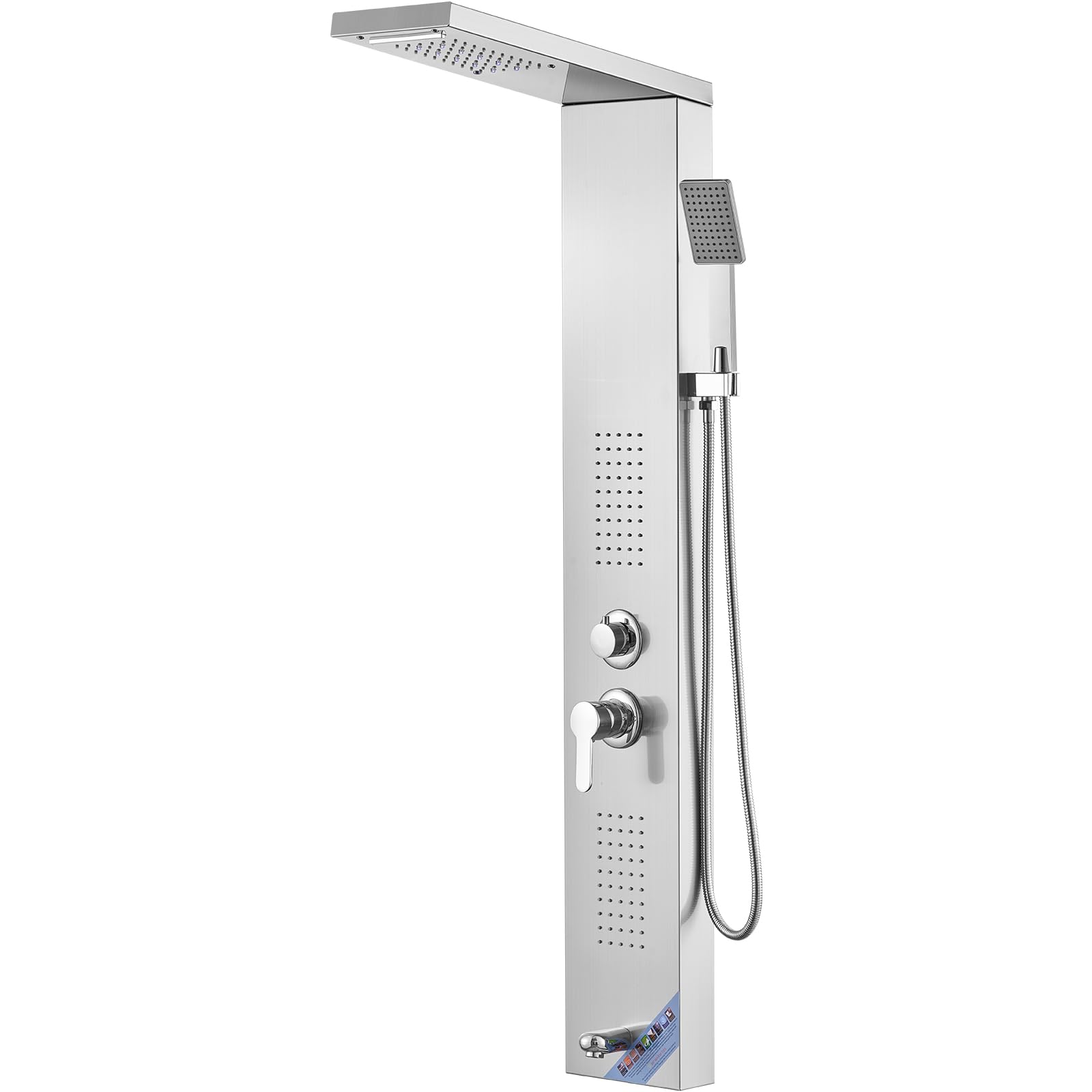 Photo 1 of *USED*
VEVOR Shower Panel System, 5 Shower Modes, LED Shower Panel Tower, Rainfall, Waterfall, 2 Body Massage Jets, Tub Spout, Handheld Shower Head with 59" Hose, Stainless Steel Wall-Mounted Shower Set
