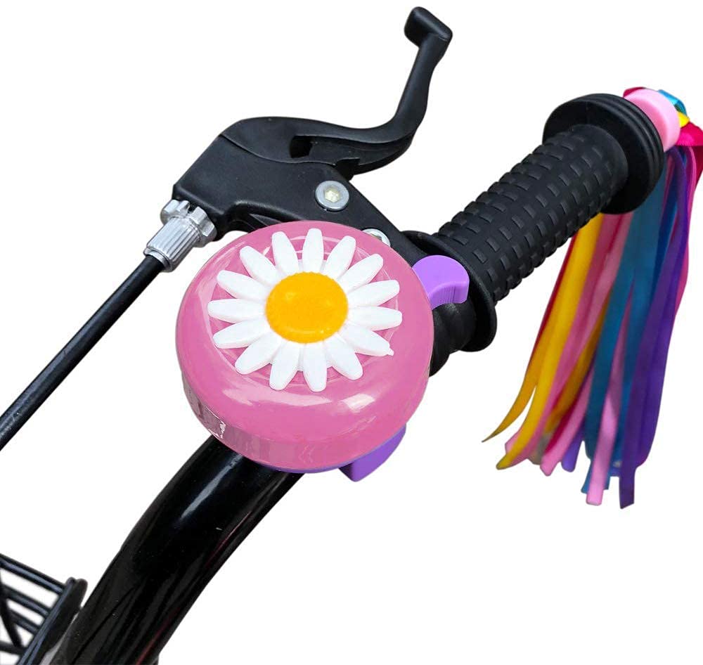 kortes 1 Pack Kids Bike Bell and 2 Pack Kids Bike Streamers for Children's Bike Accessories (Pink, Red,& Blue)