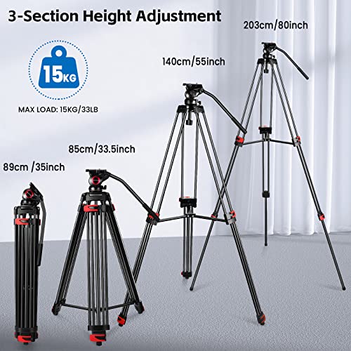 80" /203cm Video Tripod Heavy Duty Tripod with 360° Fluid Head,Mactrem