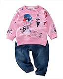 StylesILove Pattern Sweatshirt and Jeans Little Girls Outfit (Pink, 18-24 Months)