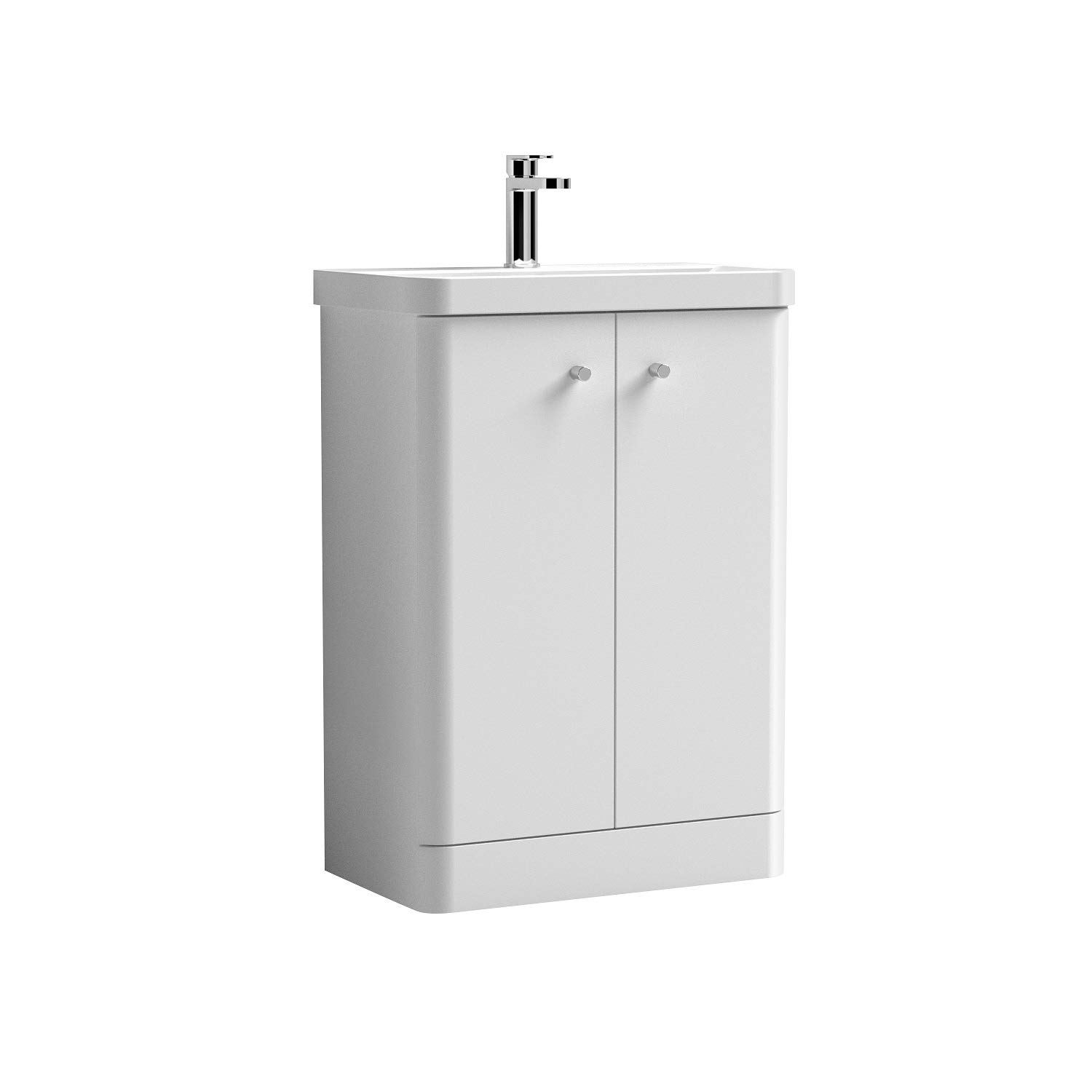 Nuie COR106 Core Modern Bathroom Floor Standing 2 Door Vanity Unit and 1 Tap Hole Ceramic Basin, 864 x 605 x 355mm, Gloss White