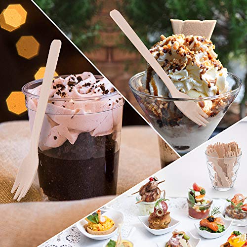 Mini Wooden Sporks, Cute Forks/Spoons 2 in 1 Combo - Scooping Soft Foods: Cake, Ice Cream, Butter, Fruit Salad, Pasta, and Appetizer. Disposable Bamboo/Wood Party Tableware. (4 Inch, 200 PCS) - Thumbnail 2
