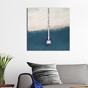 Square Canvas Wall Art - Long Pier Reaching into The Sea Viewed from The Sky - Giclee Print Gallery Wrap Modern Home Art Ready to Hang - 12x12 inches