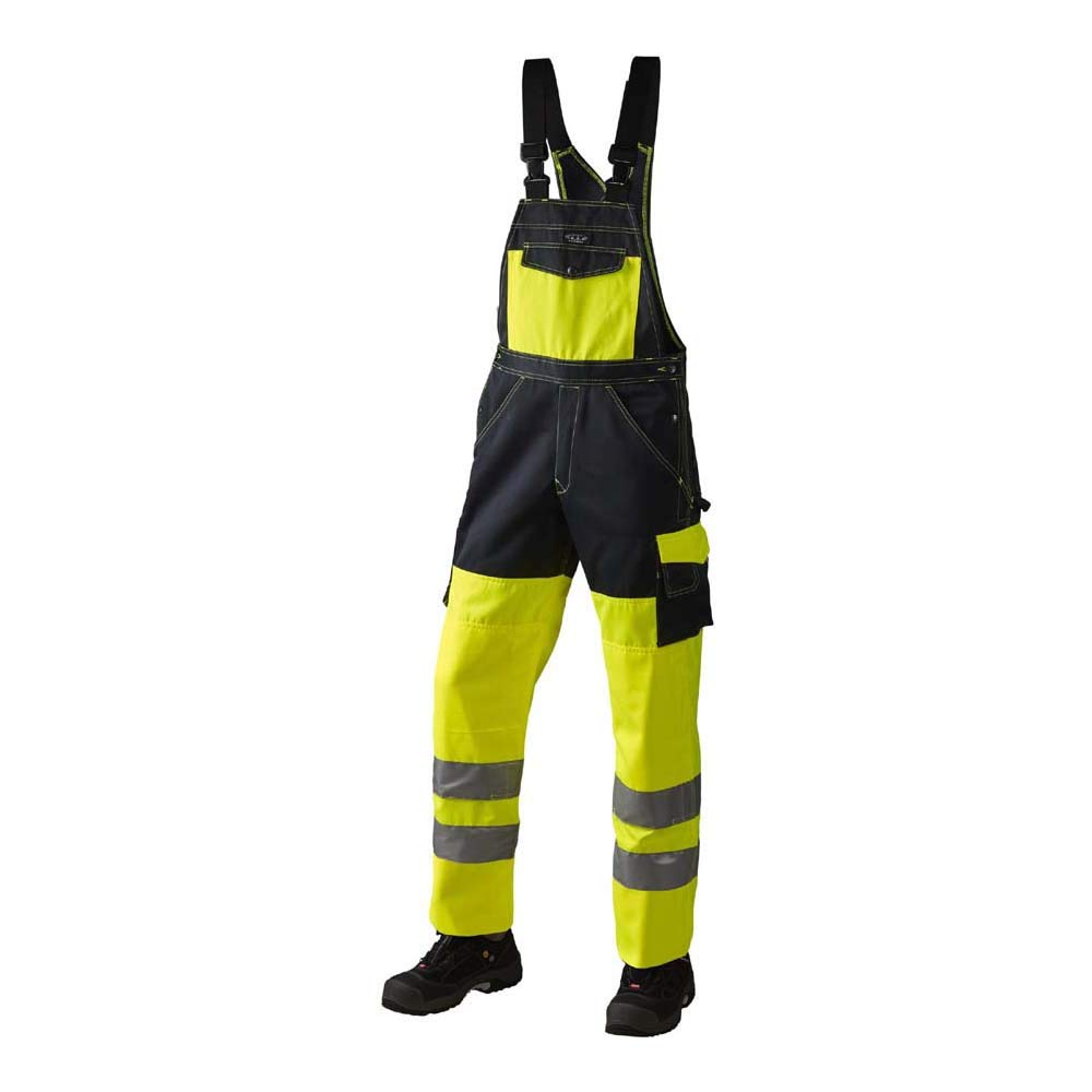 J.A.K. 1110785B088 Series 11107 70% Polyester/30% Cotton Overalls EN 20471, Class 2, Yellow/Navy, 50 L (35/35) Size
