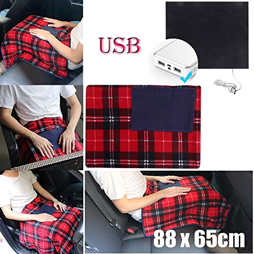 Plush Heated Throw Blanket, Sandistore Portable 5V USB Electric Heated Car Office Use Winter Warm Blanket Cover Heater Ultra Soft Plush Electric Heated Warming Pad for Feet, Back, Waist, and Abdomen - Thumbnail 4