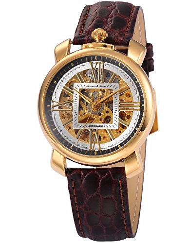 KS Royal Carving Men's Analog Mechanical Auto Skeleton Dial Leather Band Wrist Watch KS293