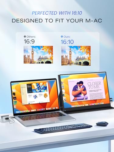 UPERFECT Portable Monitor 2.5K 16 Inch QLED 150% sRGB 500Nits 2000:1 Portable Display QHD 2560 x 1600 IPS Mobile Screen with Protective Case HDMI Type-C for Laptop, PC, Phone, VESA Compatible