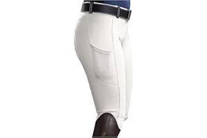 Oplxuo Women's Horse Riding Pants High Waisted Stretch Equestrian Breeches Horseback Schooling Tights with Side Pockets White