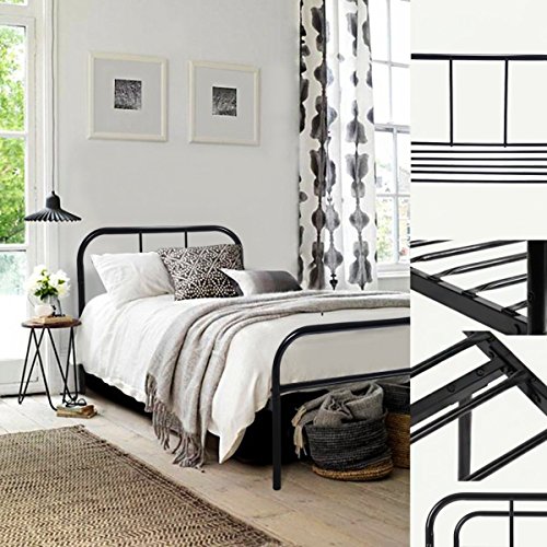[- Coavas Single Metal Bed Frame 3ft Single Adults Solid Bedstead Base with 2 Headboard Metal Bed F