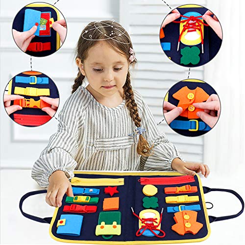 GIFTINBOX Toddler Busy Board Montessori Toys Basic Skills Board for Toddlers Learning Dress, Educational Learning Toys, Bag Designed Enlighten Toy for Infants, Boys and Girls 3 4 5 Year Old-A