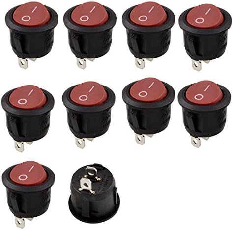 GFORTUN 10PCS Red Round Push Button SPST 2 Pin On/Off Mini Rocker Switch AC 125V/10A 250V/6A for Automotive