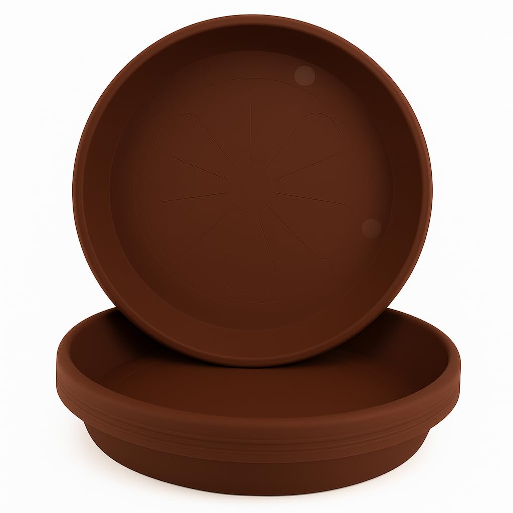 Home Garden Ornaments Plant Pot Saucers Strong Drip Tray Round Tray Plastic Trays Set of 5 (Brown, Diameter: 12.5cm)