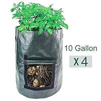 AIPP 4 Pack 10 Gallon Garden Potato Growing Bags with Flap and Handles - Home Farm Planter Planting Bag PE Tub Pouch for Potato, Carrot,Onion&Vegetables Plant