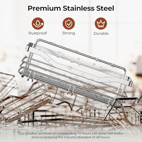 Orimade Shower Shelf No Drilling Stainless Steel Shower Shelf with 5 Hooks Shower Baskets for Bathroom Kitchen Toilet Pack of 2