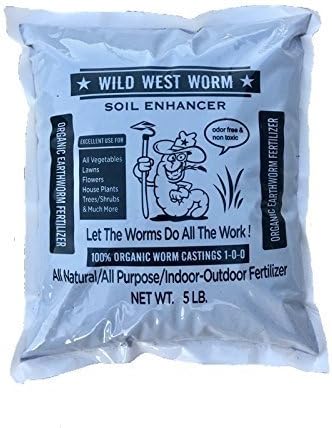 100% Worm Castings - Wild West Worm Soil Enhancer 100% Organic Worm Castings 5 LB. All Natural, All Purpose, Indoor and Outdoor Fertilizer