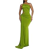 YOOTIKO Women Sexy One Shoulder Dress Formal Cocktail Party Evening Cutout Ruched Bodycon Maxi Dress