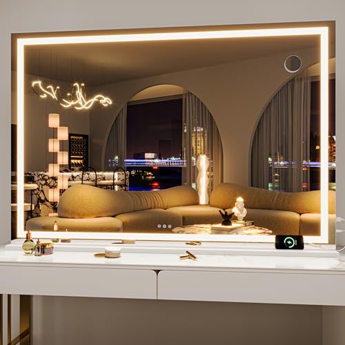 Hasipu Kosmetikspiegel mit Beleuchtung, 140 x 91cm LED Schminkspiegel, Beleuchteter Schminkspiegel mit dimmbaren 3 Modi, Touchscreen Steuerung Kosmeti