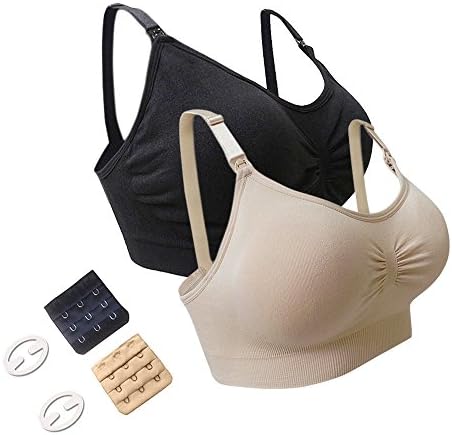 2Pack Seamless Maternity Nursing Bras Wirefree Bralette with Extra Bra Extenders &amp; Clips