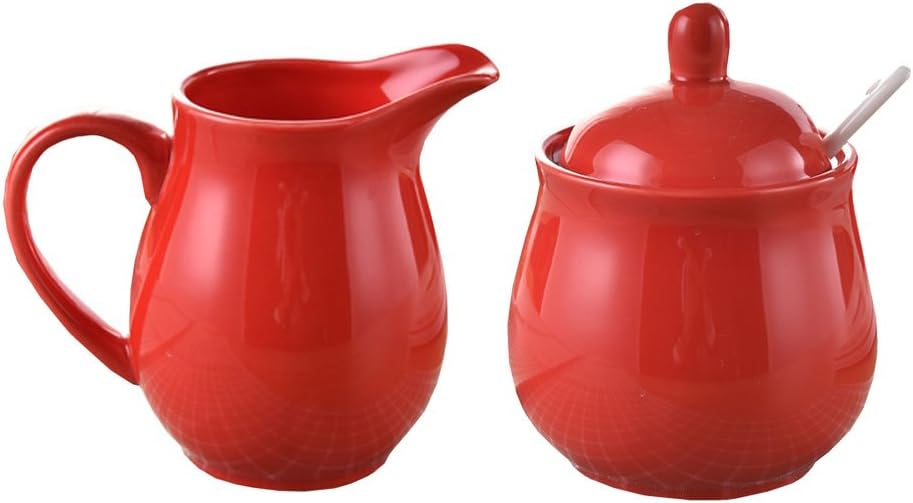 Ceramic Colorful Creamer and Sugar Set with Lid Spoon, Coffee Serving Set 12oz
