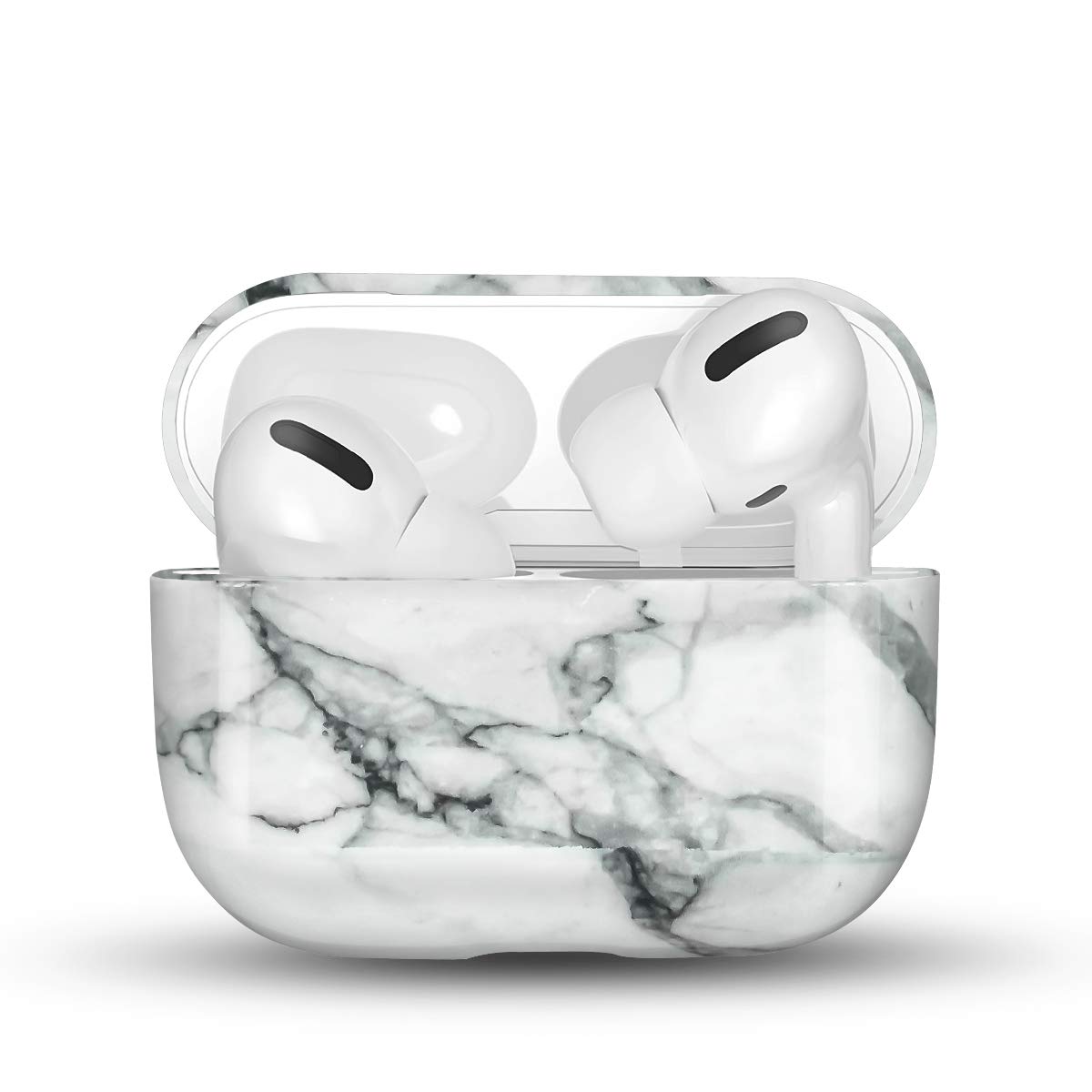 Newseego Compatible with AirPods Pro Case (2020), Fashion Marble Design PC Hard Skin Case with Keychain Shockproof Full Protective Cover [Support Wireless Charging] for AirPods Pro - White