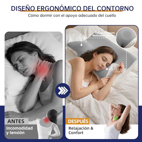 Rokehr 2 in 1 Neck and Neck Pillow, Ergonomic Pillow, Anti-Snoring Pillow, Cervical Orthopedic for Shoulder/Neck/Head Support, Back and Stomach 60 x 43 x 14/12 cm Grey