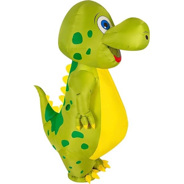 Adult Men's T-Rex Dinosaur Inflatable Costume – Yellow, Battery-Operated Blowup Halloween Outfit