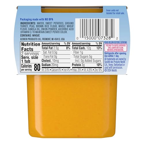 GERBER TURKEY & RICE PUREE BABY FOOD, 4 OZ TUBS, 2 CT