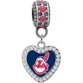 Cleveland Indians Crystal Heart Charm Compatible With Pandora Style Bracelets. Can also be worn as a necklace