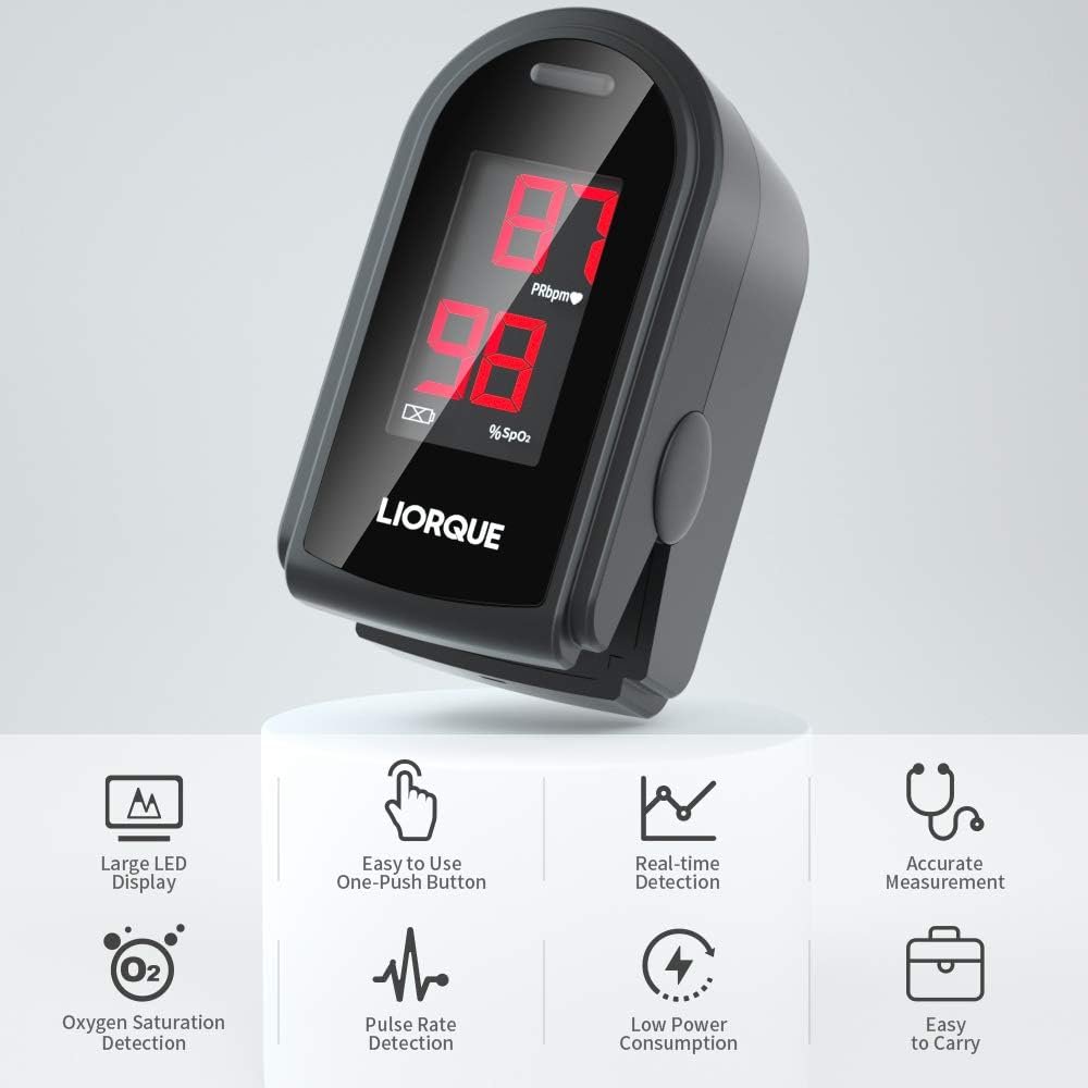 LIORQUE Pulse Oximeter Fingertip, Blood Oxygen Saturation Monitor for Pulse Rate, Heart Rate Monitor and SpO2 Level Meter, Batteries and Lanyard Included: Health & Personal Care