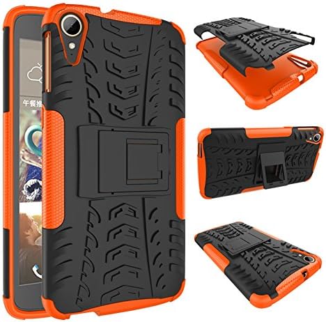 Qiaogle Phone Case - Shock Proof TPU + PC Hybrid Armor Stents Case Cover for HTC Desire 828 / 828W (5.5 inch) - HH17 / Black & Orange