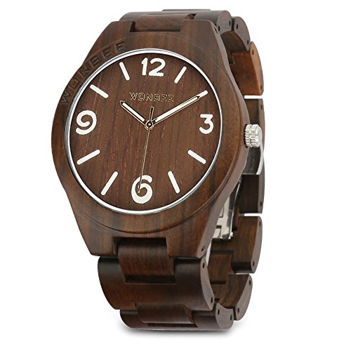 WONBEE Wooden Watch For Men and Women-Handmade Craftsmanship Wood Watches-Wood Watchband-Wood Bezel-Luminous Display-Ebony-ARABTOON Series