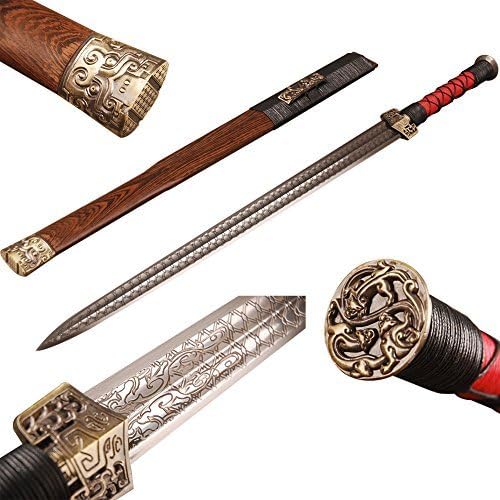 Shijian Chinese Folded Steel Pattern Blade Rosewood Handmade Diamond Bronze Ruyi Han Sword