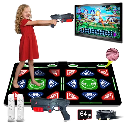 HDMI Dance Mat,Equipped with 1 Body-Sensing Shooting Gun,Allows You to Play Shooting Games.Dance pad includes 64GB Memory Card, with 885songs,1022games,81MV,.Flannel Material,Luxurious Gift for Kids