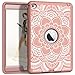 iPad mini 4 Case, Hocase Rugged Hybrid Double Layer Shockproof Protective Hard Rubber Case for Apple iPad mini 4 Retina - Rose Gold Flower