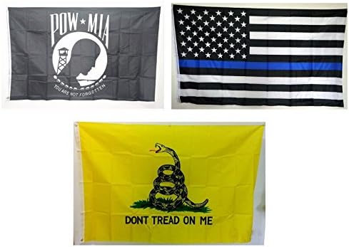 3x5 FT 90150cm 68D Polyester Dont Tread On Me Black/Yellow Flag + Pow Mia Flag (Black DTOM+powmia) (Yellow+Powmia+USA)