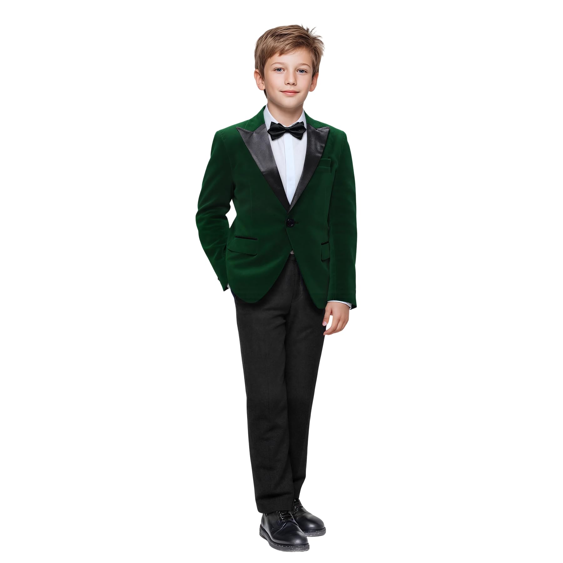 Photo 1 of Boyland Boys Tuxedo Suit Velvet Peak Lapel Vintage 2 Pieces Slim Fit Jacket Pants Suit Set Prom Party Green