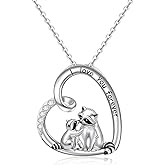 Iringnier Raccoon Gifts Raccoon Necklace for Women Sterling Silver Heart Pendant Necklace Jewelry Gift for Women and Animal Lovers