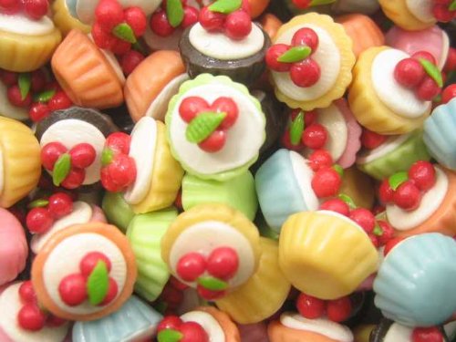 Dollhouse Miniature Food Lot 20 Mixed Color Cupcakes Cherry Topping Art Deco Supply Dollhouse Food - 6320