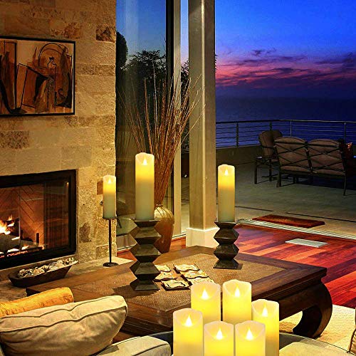 Da by Flameless Candles, Led Candles Set of 9(H 5" 5.5" 6" 7" 8" 9" xD 2.1") Ivory Real Wax Battery Candles (Batteries not Incl) with 2 Remote Timers - Thumbnail 2